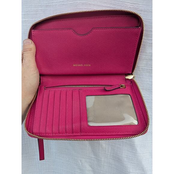 Michael Kors Jet Set Travel Flat Multifunction Phone Case Wallet Electric Pink - Picture 4 of 8